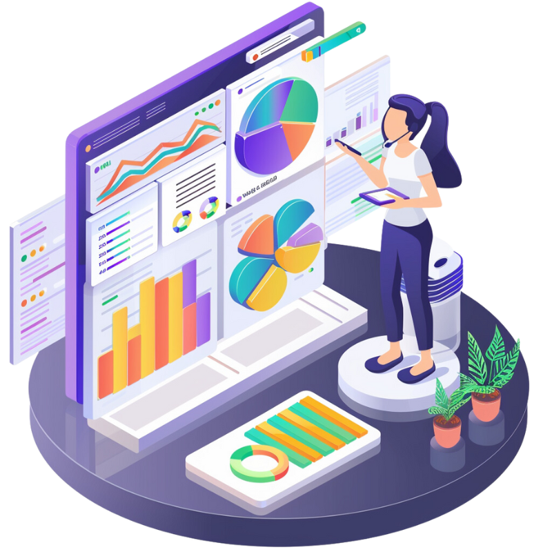 a woman standing in front of a computer screen