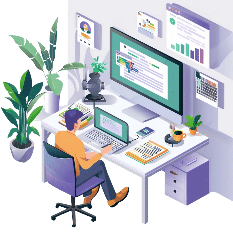 a man sitting at a desk working on a laptop