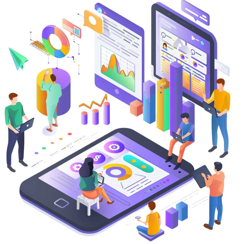 a group of people working on a tablet