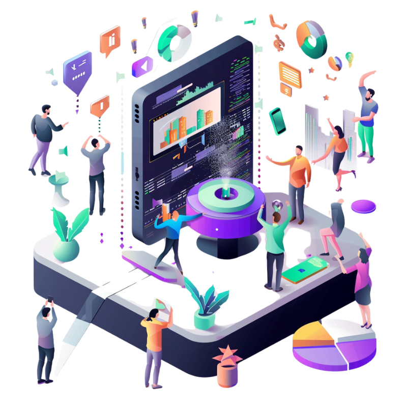 a group of people around a large device