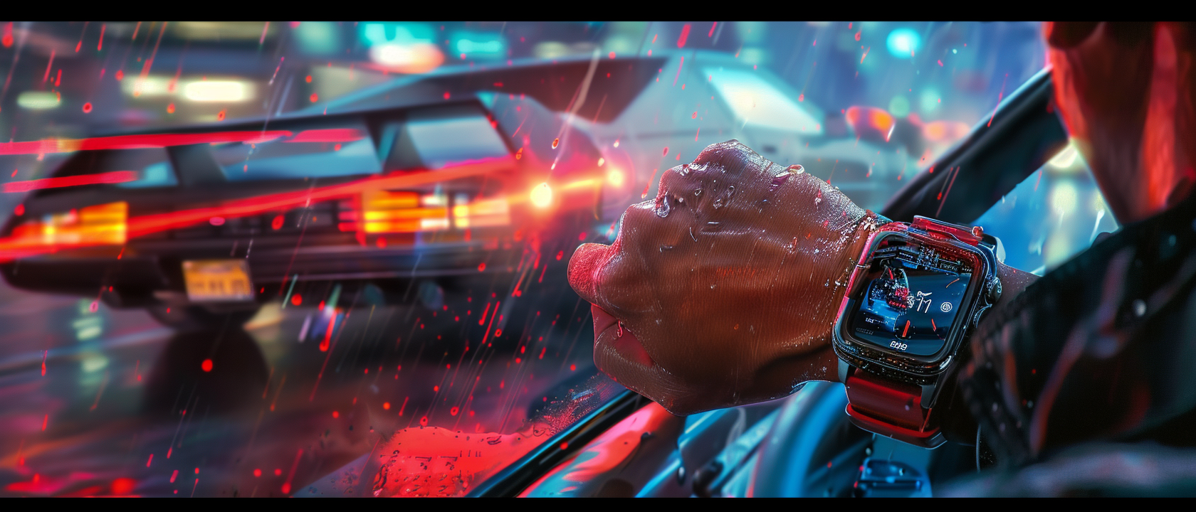 a person in a car with a rain on the windshield