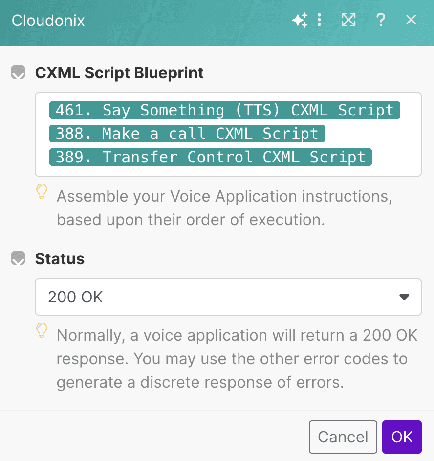 Cloudonix Make Voice Application Response